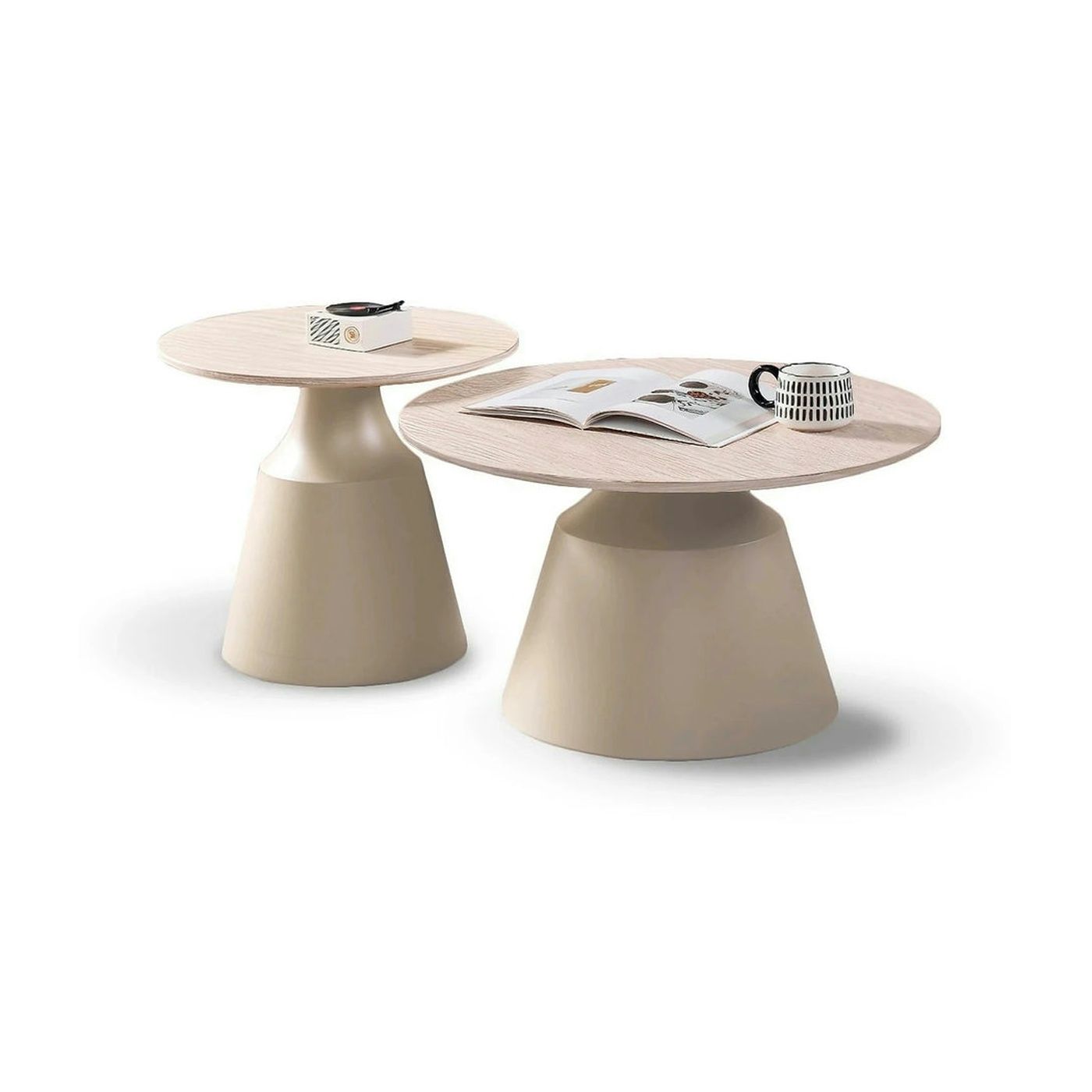 Set 2 masute cafea ZURICH, bej cu efect de piatra travertin/casmir