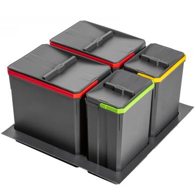 Coș gunoi încorporabil în sertar, GTV Axispace, colectare selectivă, pentru corp de 600 mm, gri antracit, 2 x 15 l + 2 x 7 l