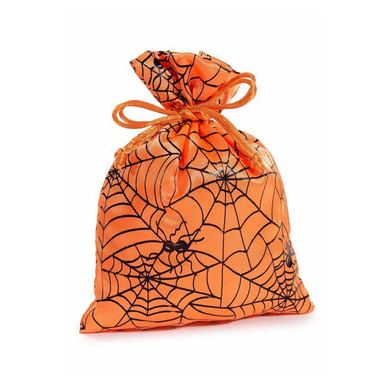 Săculeț dulciuri Halloween textil portocaliu negru cm13x18H