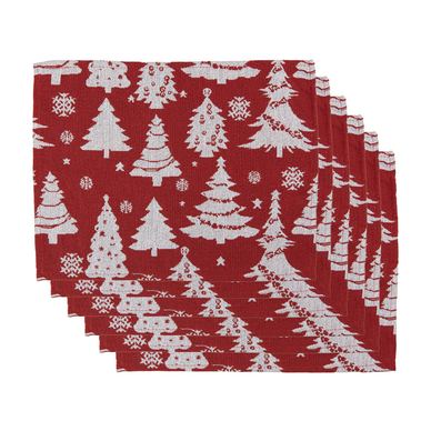 Set 6 božičnih podstavkov za krožnik 'Pine Trees' iz poliestra, bela/rdeča (6) 33x45 cm