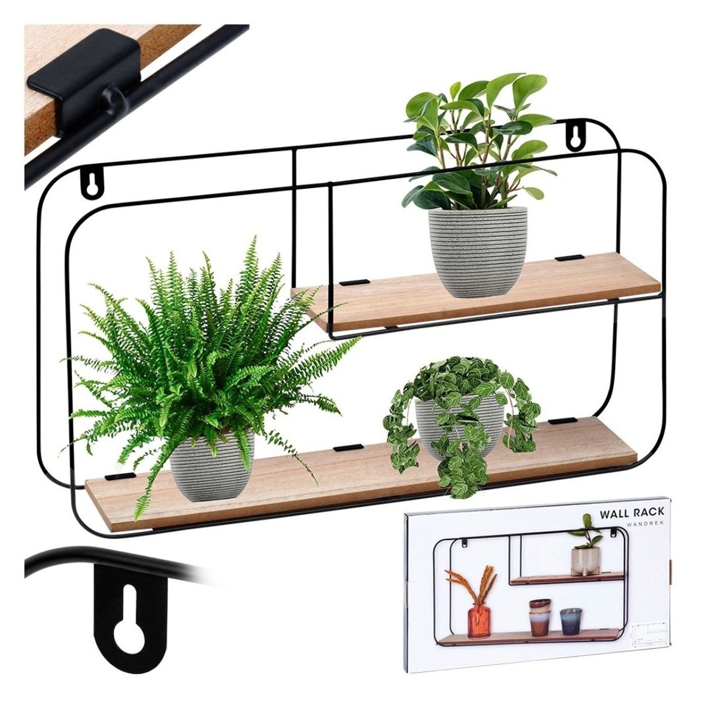 Метален стенен рафт с 2 рафта от MDF, 52X10.5X29 см - 4