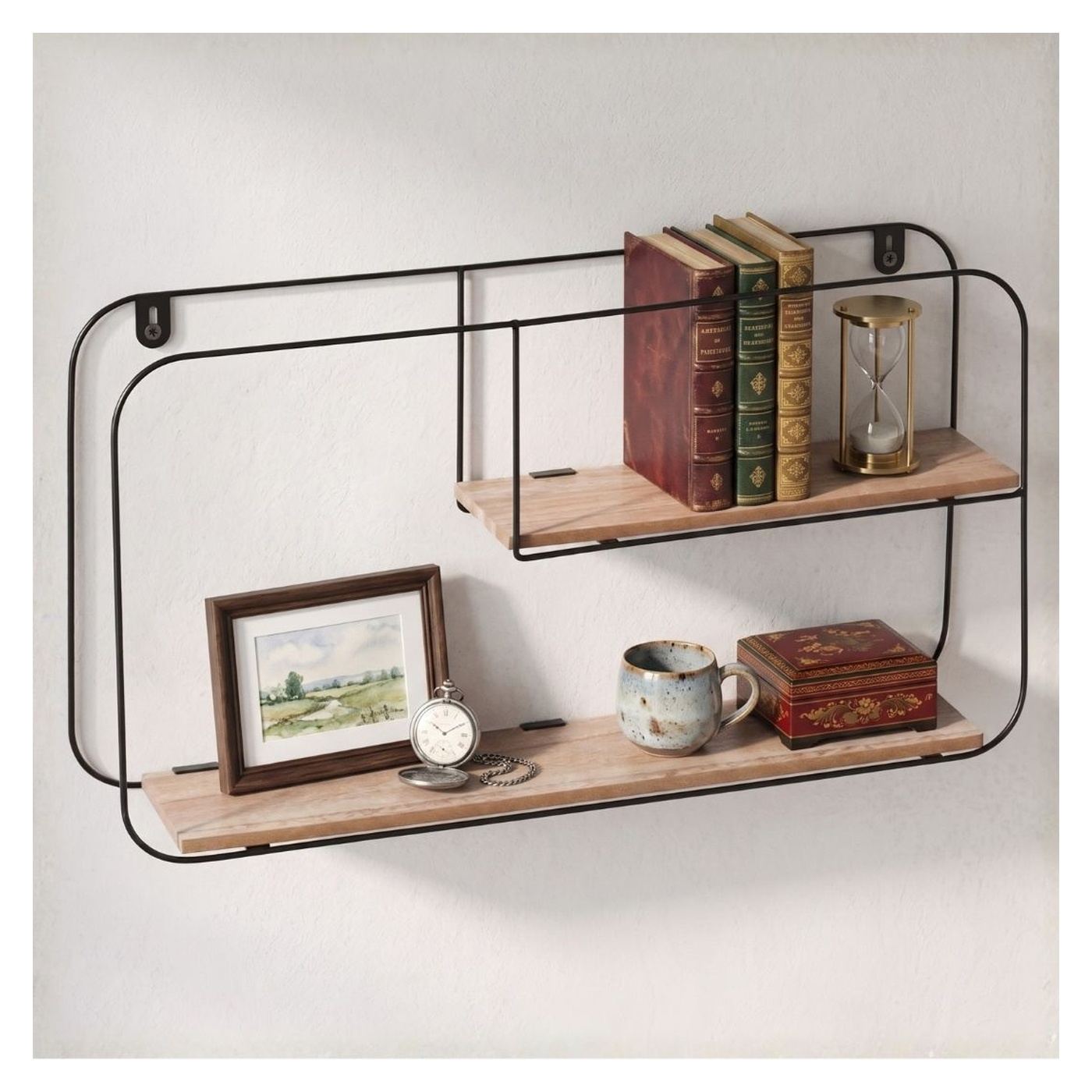 Метален стенен рафт с 2 рафта от MDF, 52X10.5X29 см - 5