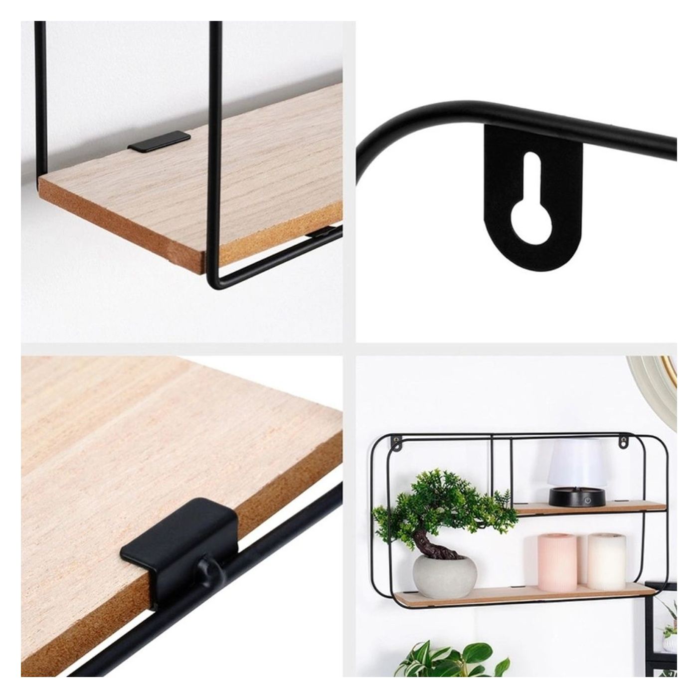 Метален стенен рафт с 2 рафта от MDF, 52X10.5X29 см - 7