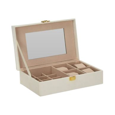 Кутия за бижута и часовници с огледало, органайзер с отделения, Excellent Houseware, крем