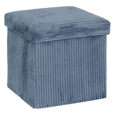 Taburet pliabil Atmosphera Arum din material tip catifea raiat, 38x38x38 cm, albastru inchis