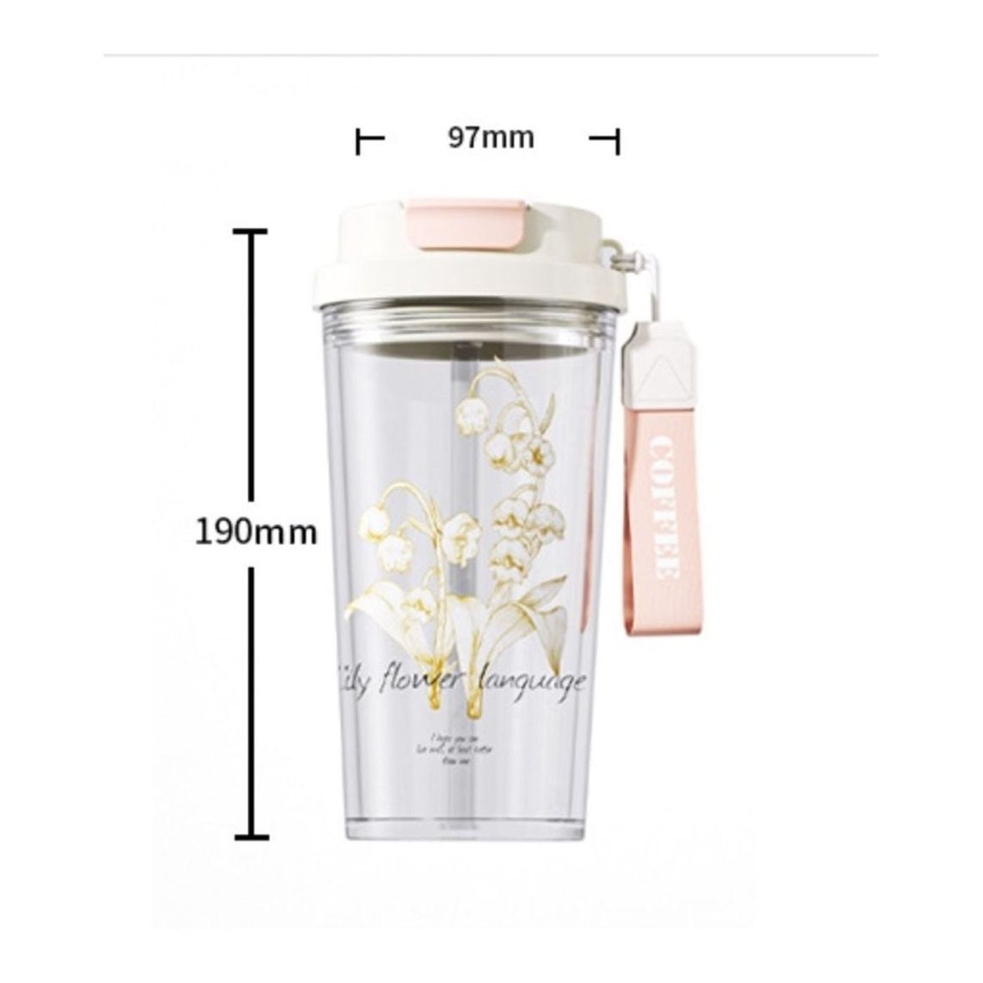 Steklena skodelica, s pokrovom in slamico, cvetlični vzorec, 550 ml, eCarla, BD29 - 4