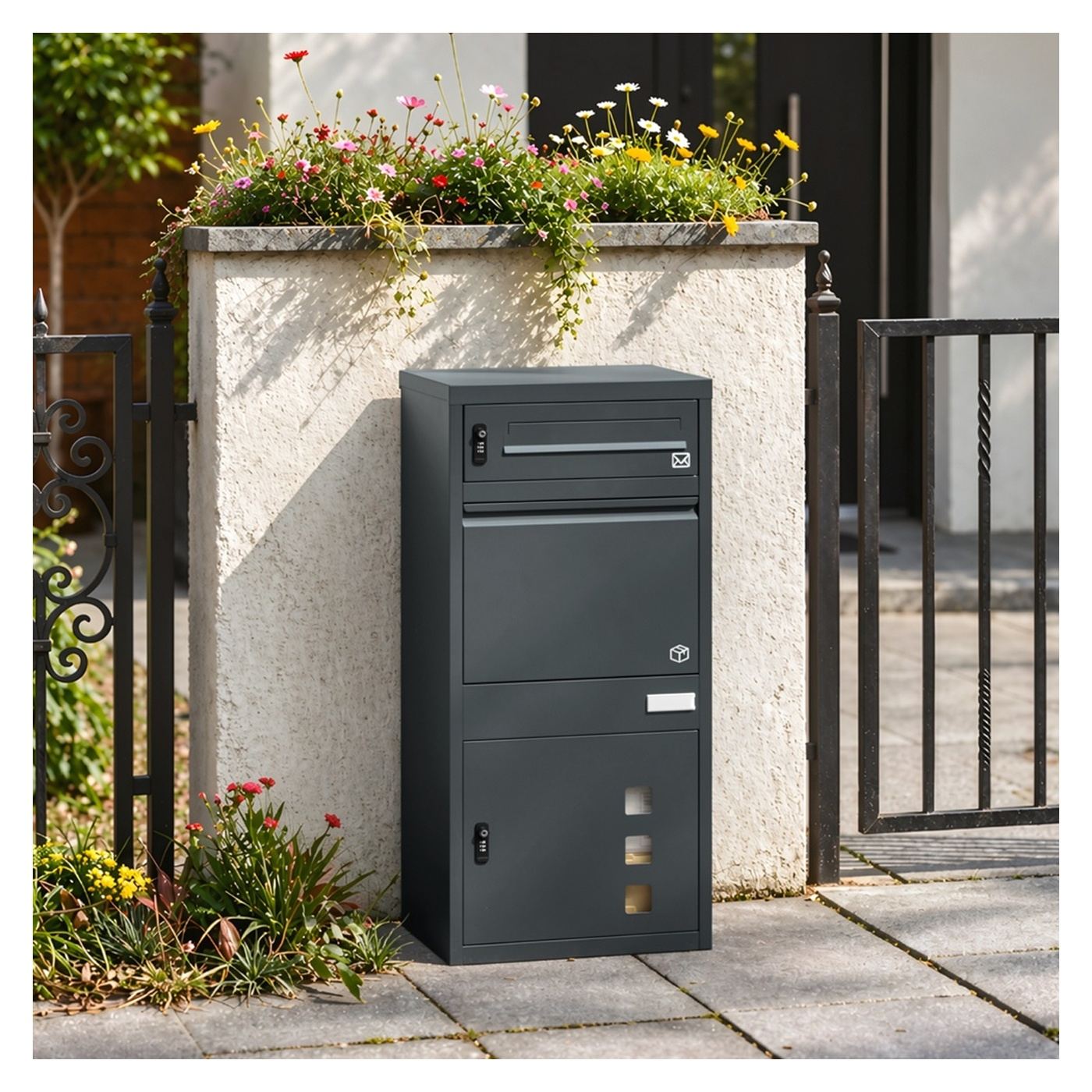 SoBuy Kültéri postaláda/csomagszekrény biztonsági zárral Sötétszürke OGS66-DG - 2