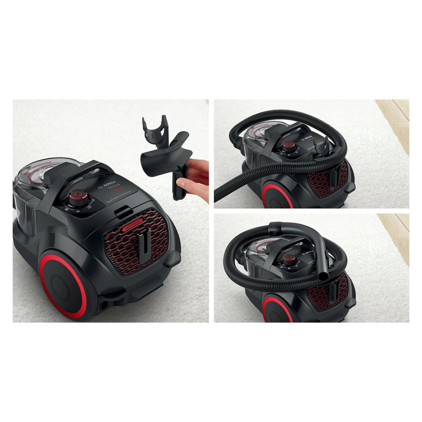 Porzsák nélküli porszívó Bosch BGS21POW2 ProPower Series 4, 750 W, 2 L, Power AirCycle, HEPA szűrő, 78 dB, Fekete/Piros - 8