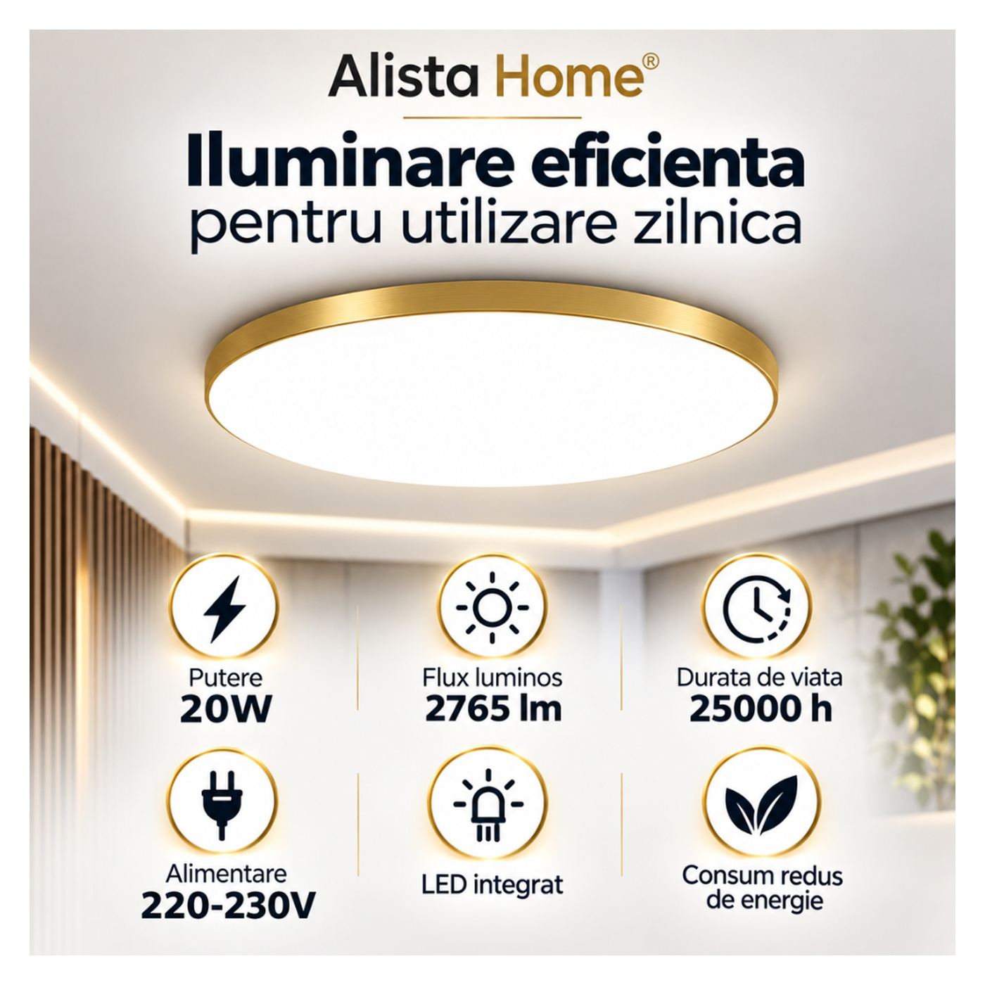 SOLIS LED Mennyezeti Lámpa 27cm 20W Természetes Fehér Arany - 2