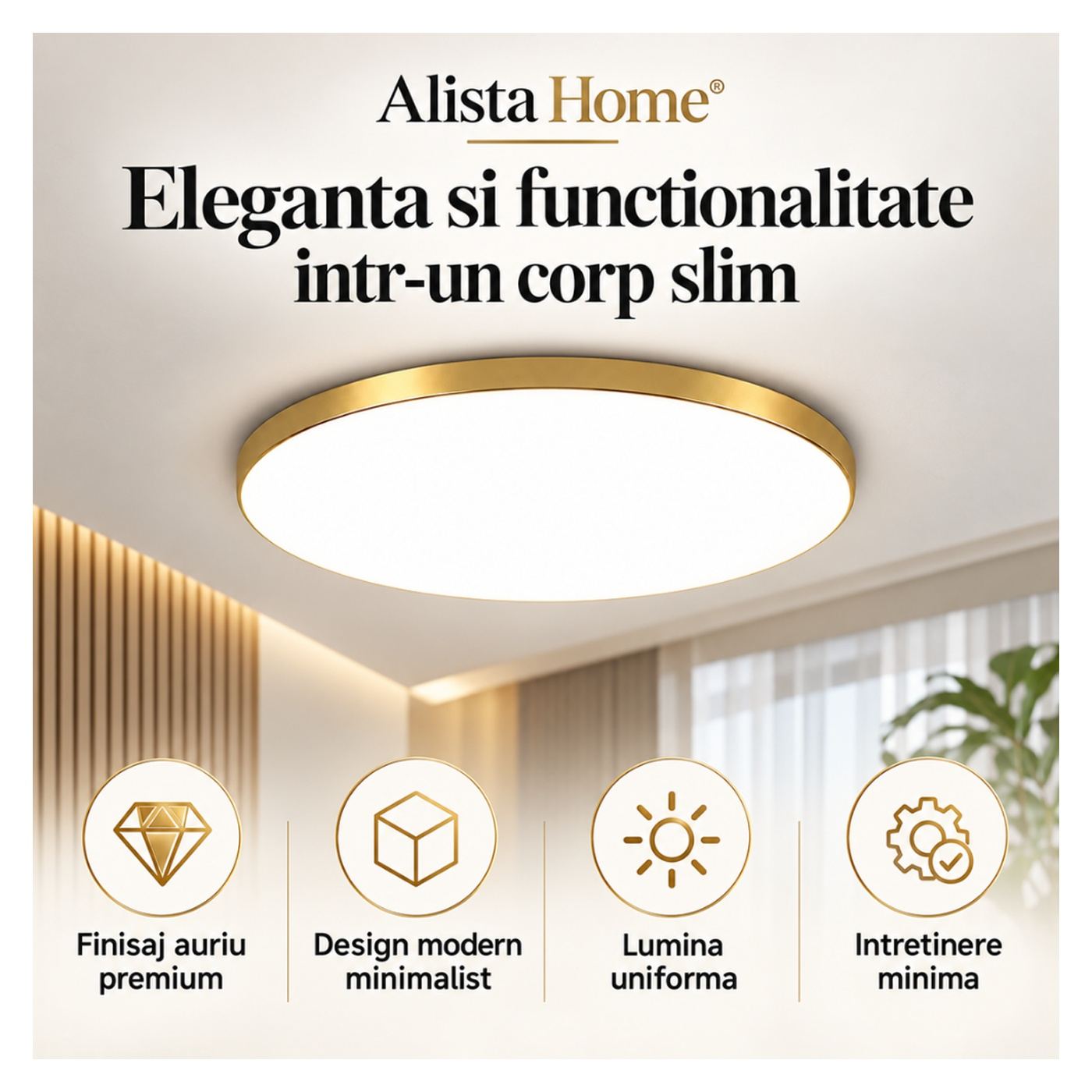 SOLIS LED Mennyezeti Lámpa 27cm 20W Természetes Fehér Arany - 3