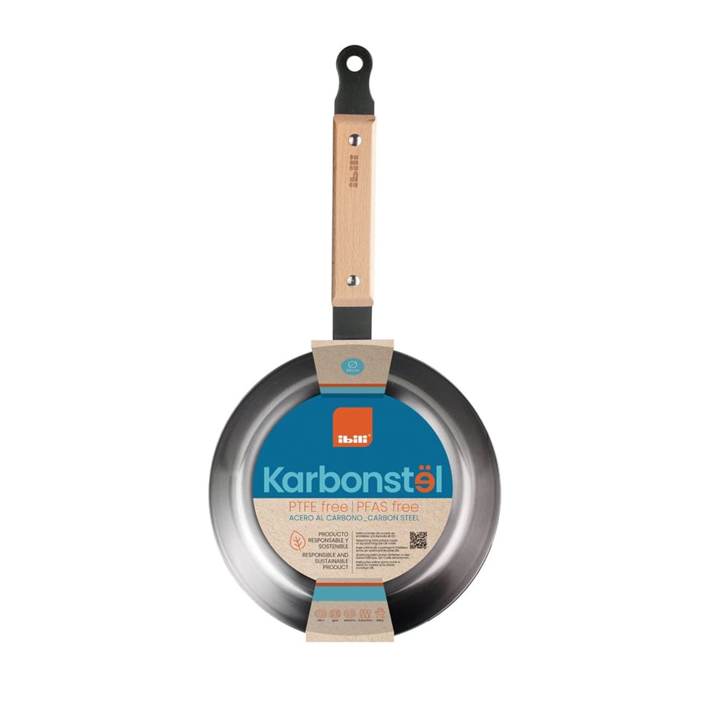 Ibili KarbonSteel szénacél serpenyő, 24 cm, ezüst/barna - 4