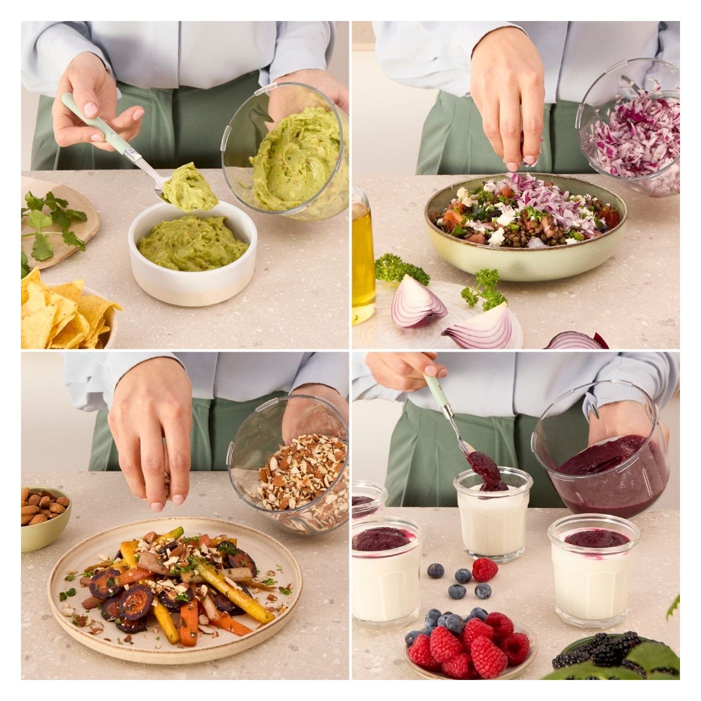 Tefal 5-Second Kézi Aprító K4330104, 3 rozsdamentes acél penge, reteszelő mechanizmus, csúszásmentes talp, zöld - 3