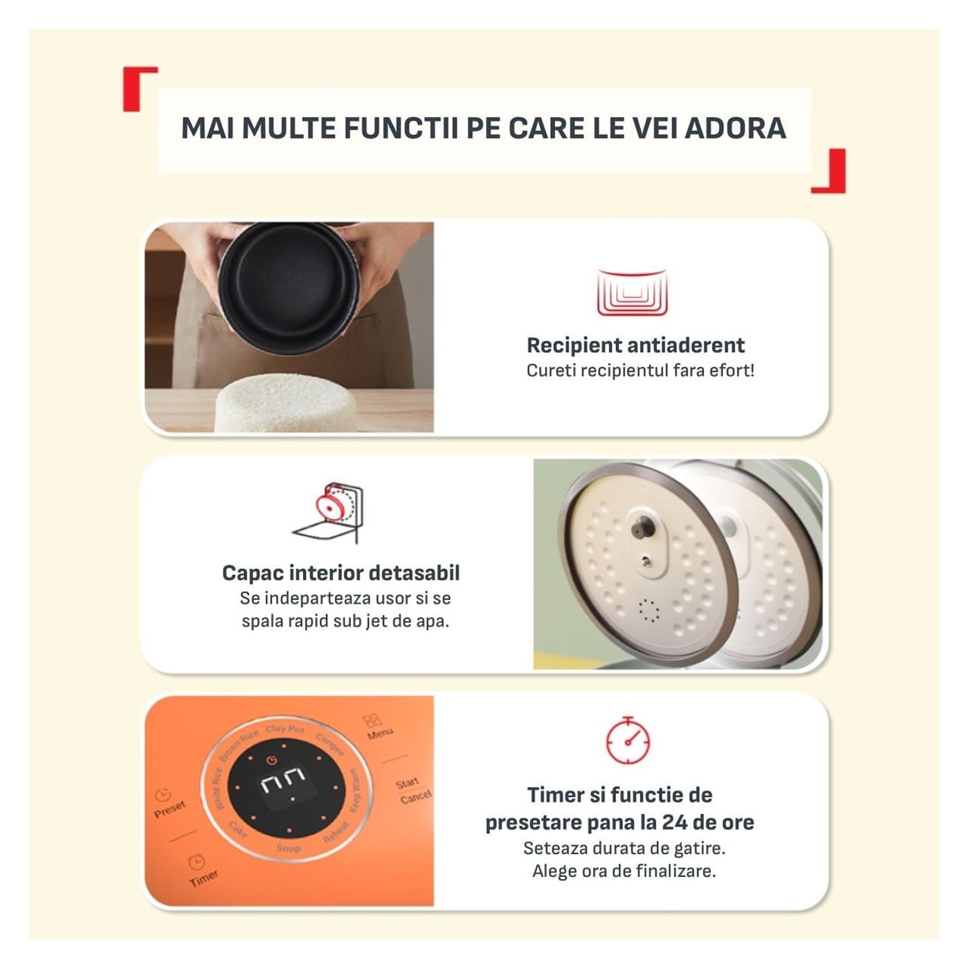 Tefal Pop RK535TE0 Multifunkciós Rizsfőző, 350 W, 0,7 L Kapacitás, 8 Program, Digitális Technológia, Melegen tartás Funkció - 3