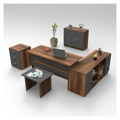 Set birou VO16-BA, nuc/gri antracit, PAL melaminat