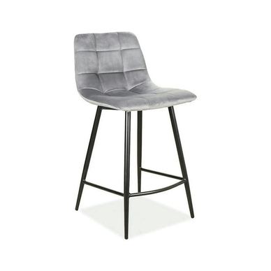 Scaun bar MILA H-2, gri/negru, stofă catifelată/metal, 43x38x87 cm