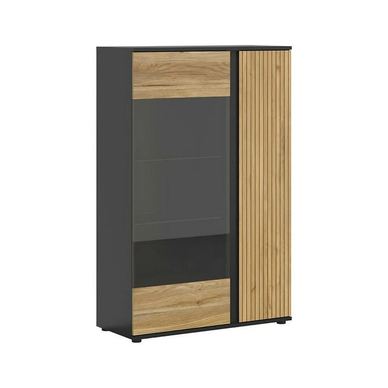 Vitrina LUEN, stejar/negru, PAL laminat/sticla securizată, 95x40x146 cm