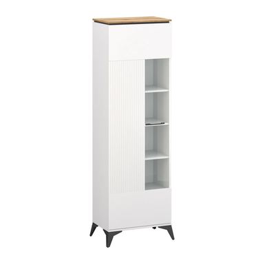 Vitrina VELUTTO, alb/stejar, PAL, cu iluminare LED, 67x44x203 cm