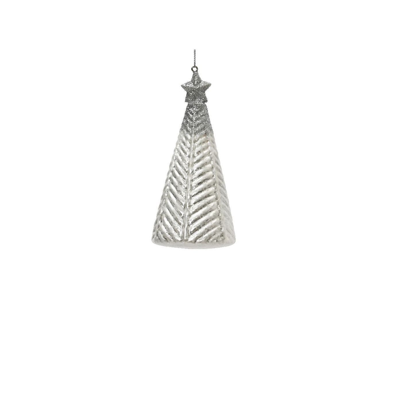 Üveg karácsonyfadísz, fa alakú, antik szürke, 6,7x12,6 cm - 2