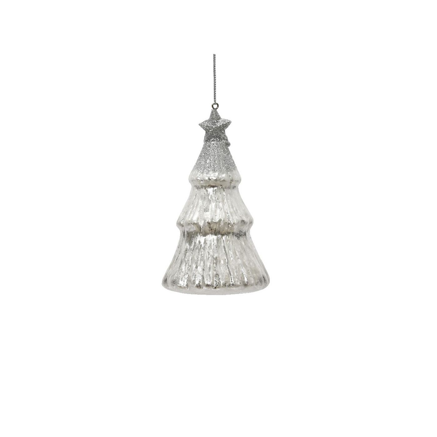 Üveg karácsonyfadísz, fa alakú, antik szürke, 6,7x12,6 cm - 3