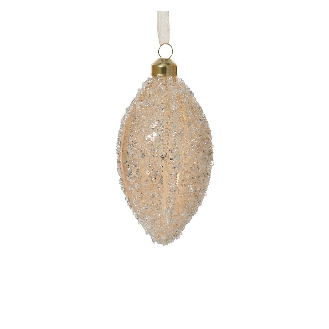 Üveg gömb, krémszínű, gyöngyös tetővel, 8 cm - 3