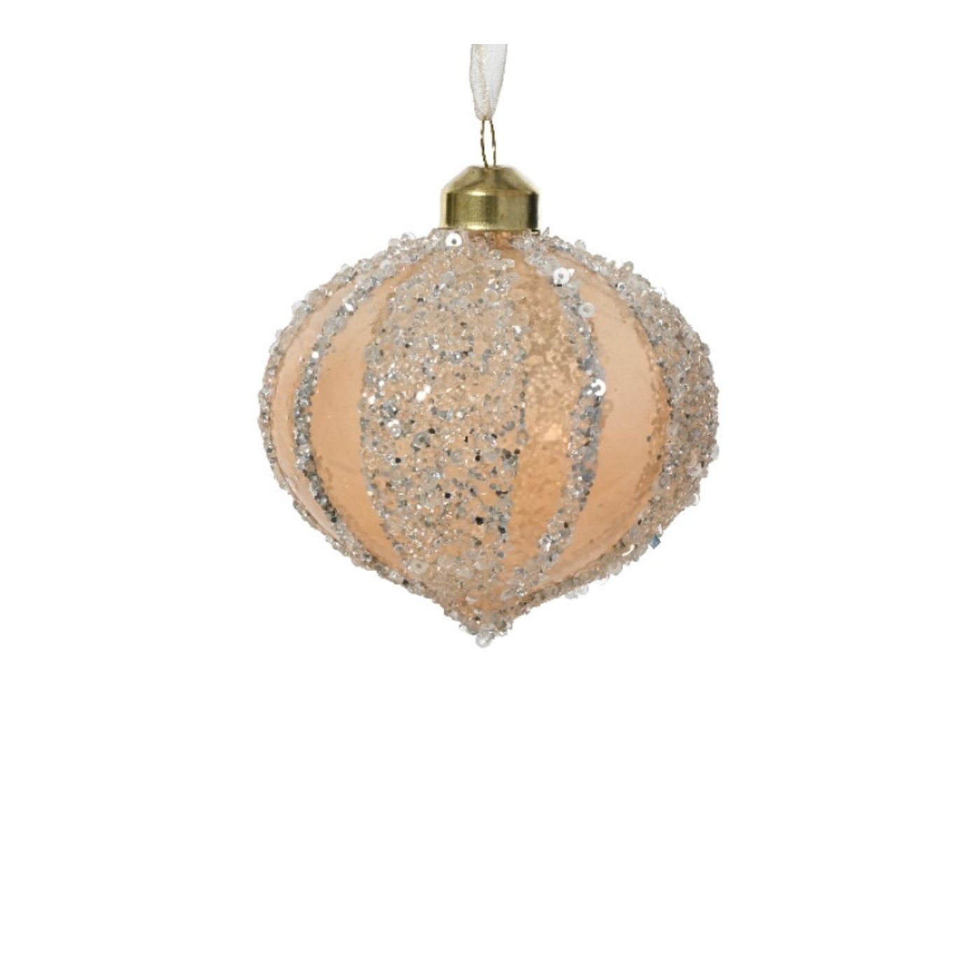 Üveg gömb, krémszínű, gyöngyös tetővel, 8 cm - 4