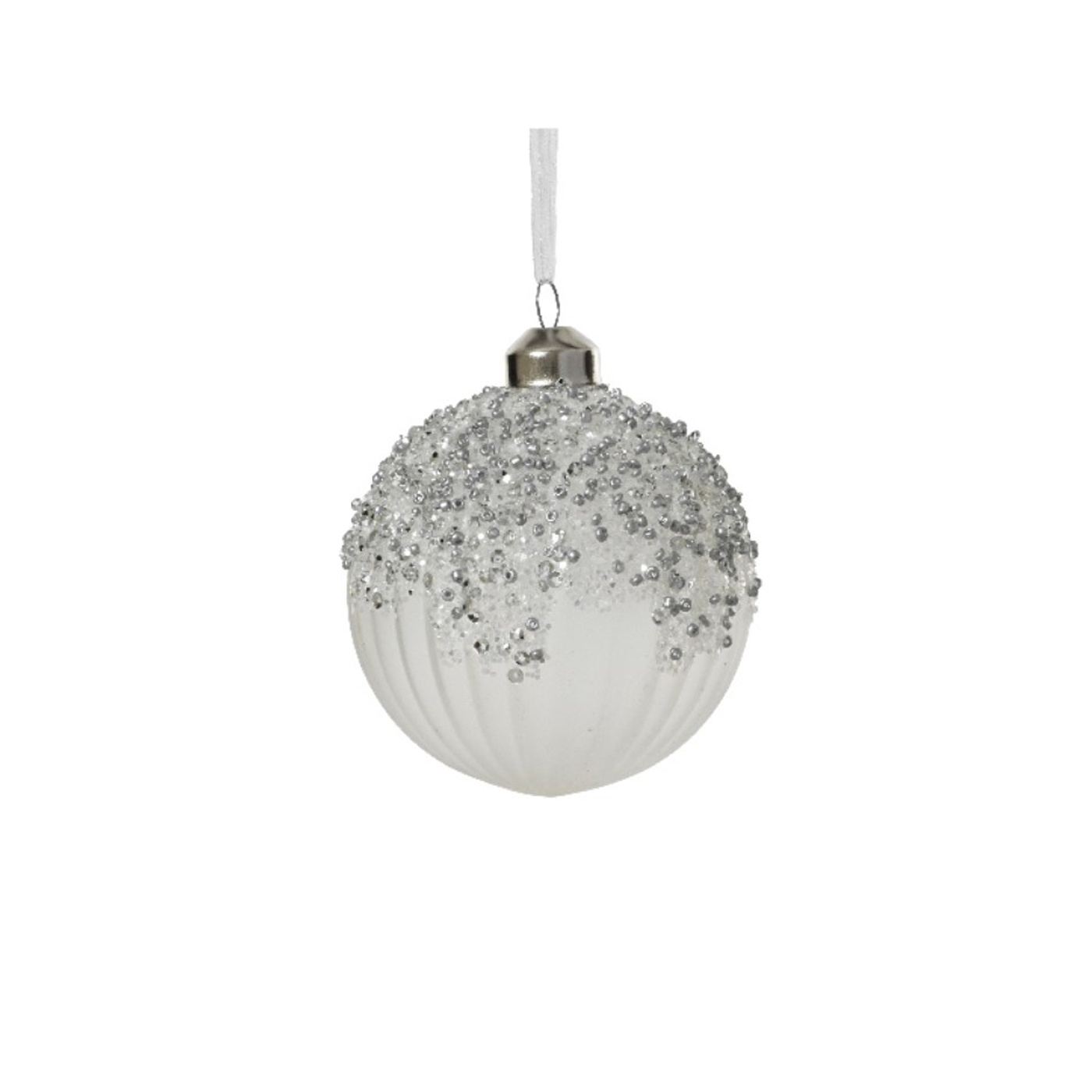 Üveg gömb, gyöngyös díszítéssel, 8 cm - 8