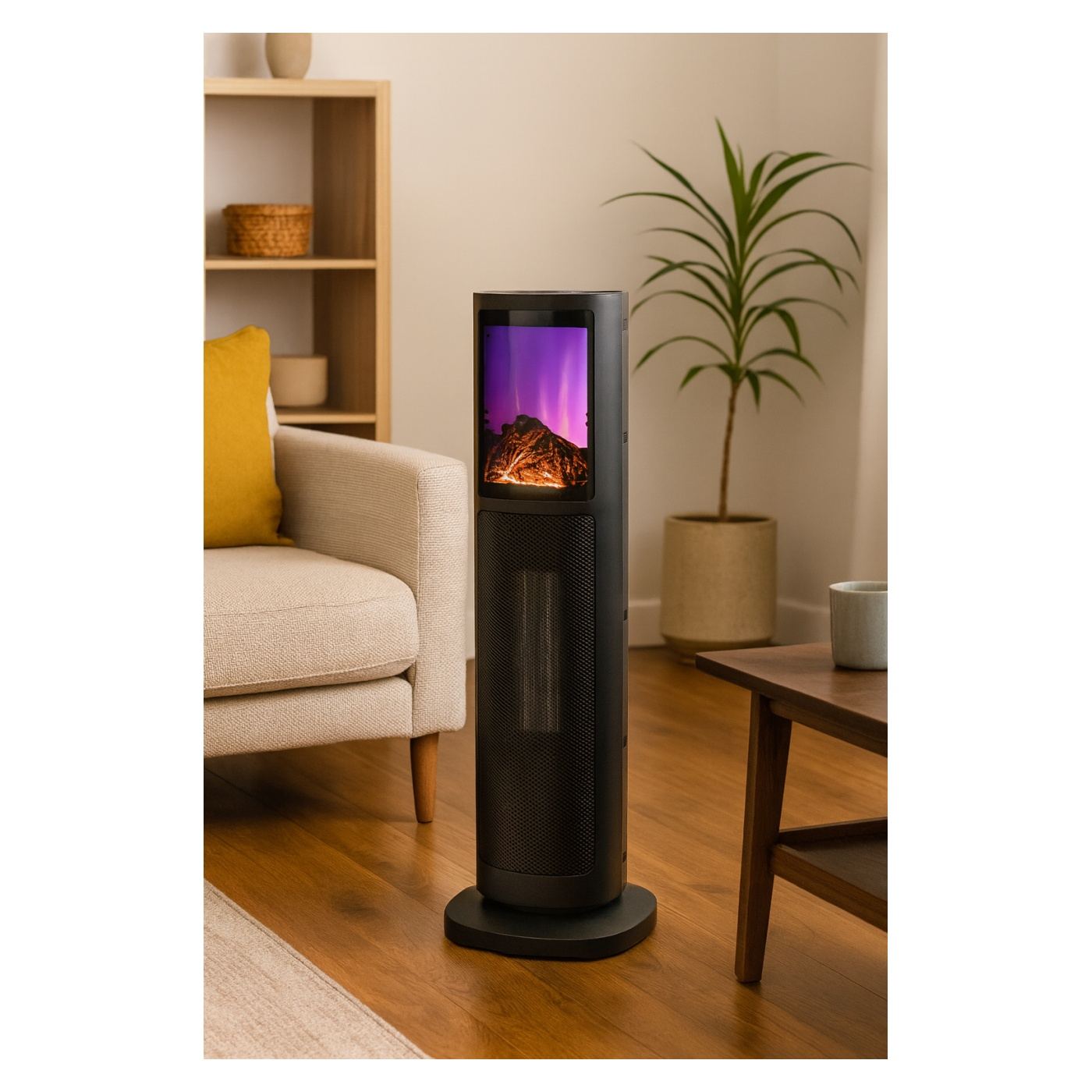 Oszlop Elektromos Kandalló Lánghatással, 2000W, Termosztát, 20x20x64 cm, Fekete - 2