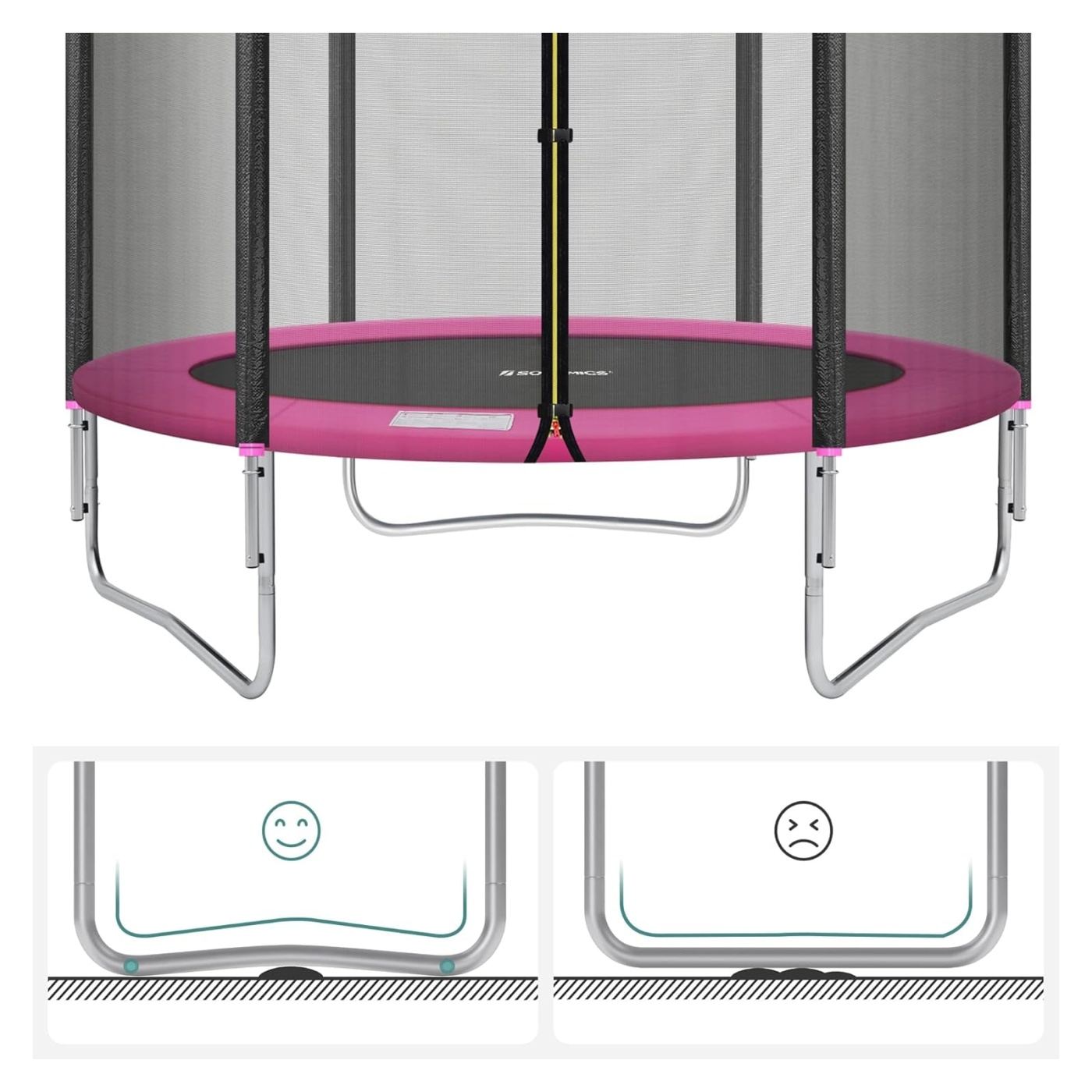 SONGMICS Trambulin gyerekeknek kültéri biztonsági hálóval, 183 cm átmérő, 100 kg, Rózsaszín - 6