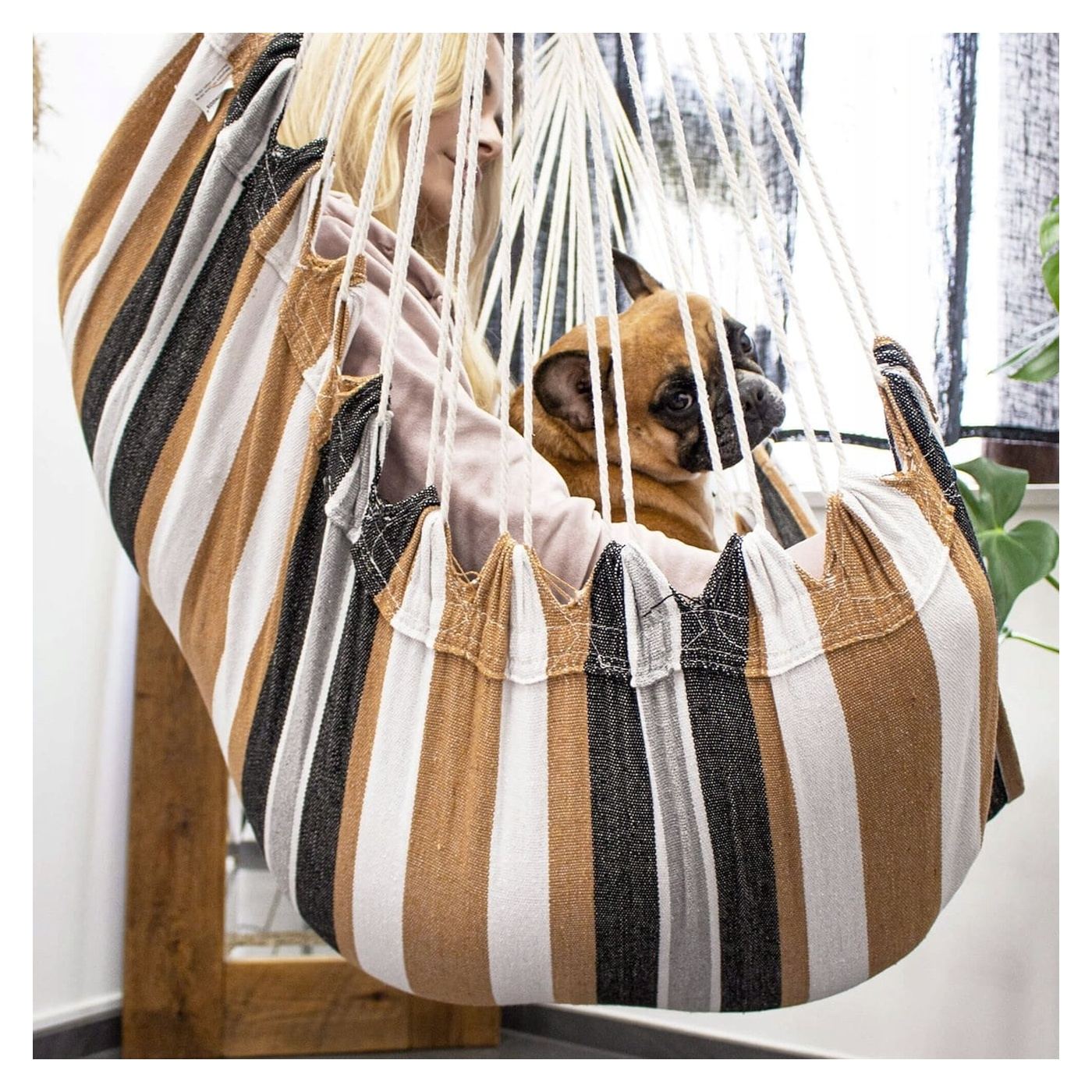 Függő Hinta Hinta Otthonra vagy Kertbe HM48, Barna Szürke Párnákkal, 130x100cm, 150kg - 6