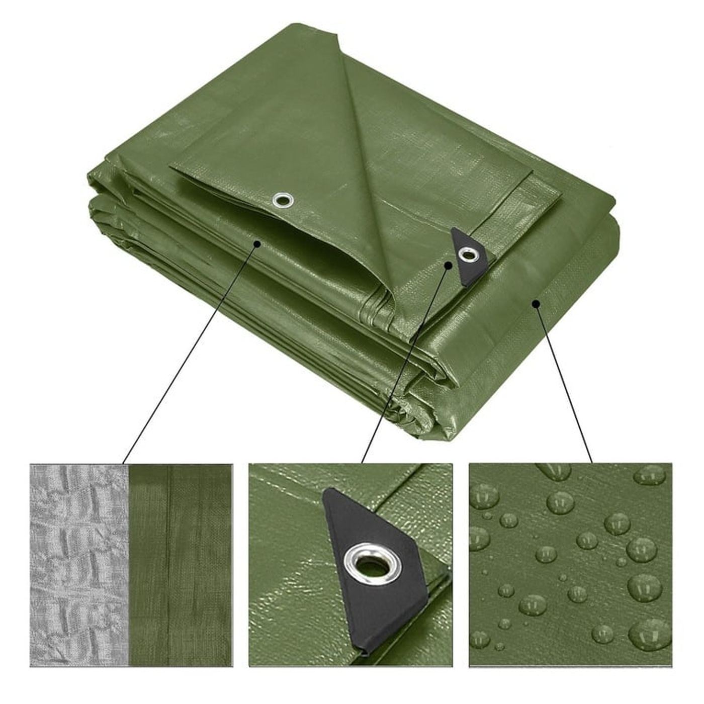 Vízálló laminált polietilén ponyva, 120g/m2, 3x4m, zöld - 14