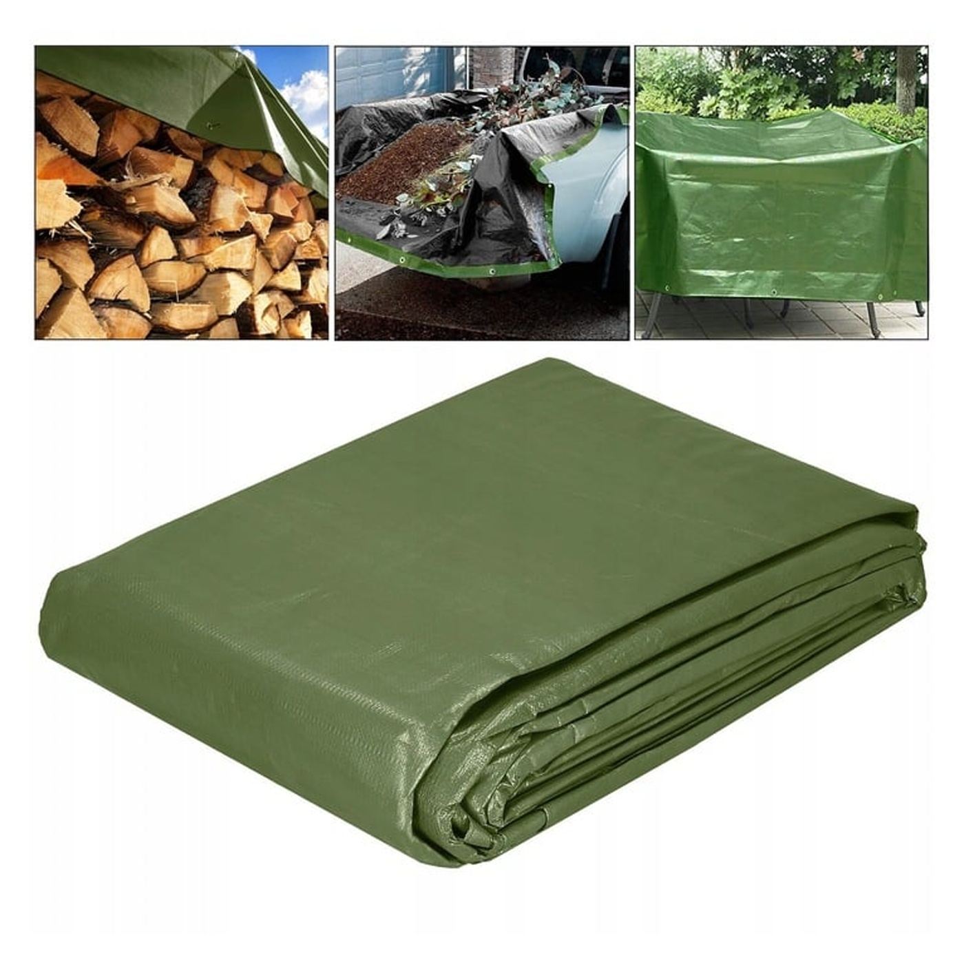 Vízálló laminált polietilén ponyva, 120g/m2, 3x4m, zöld - 15