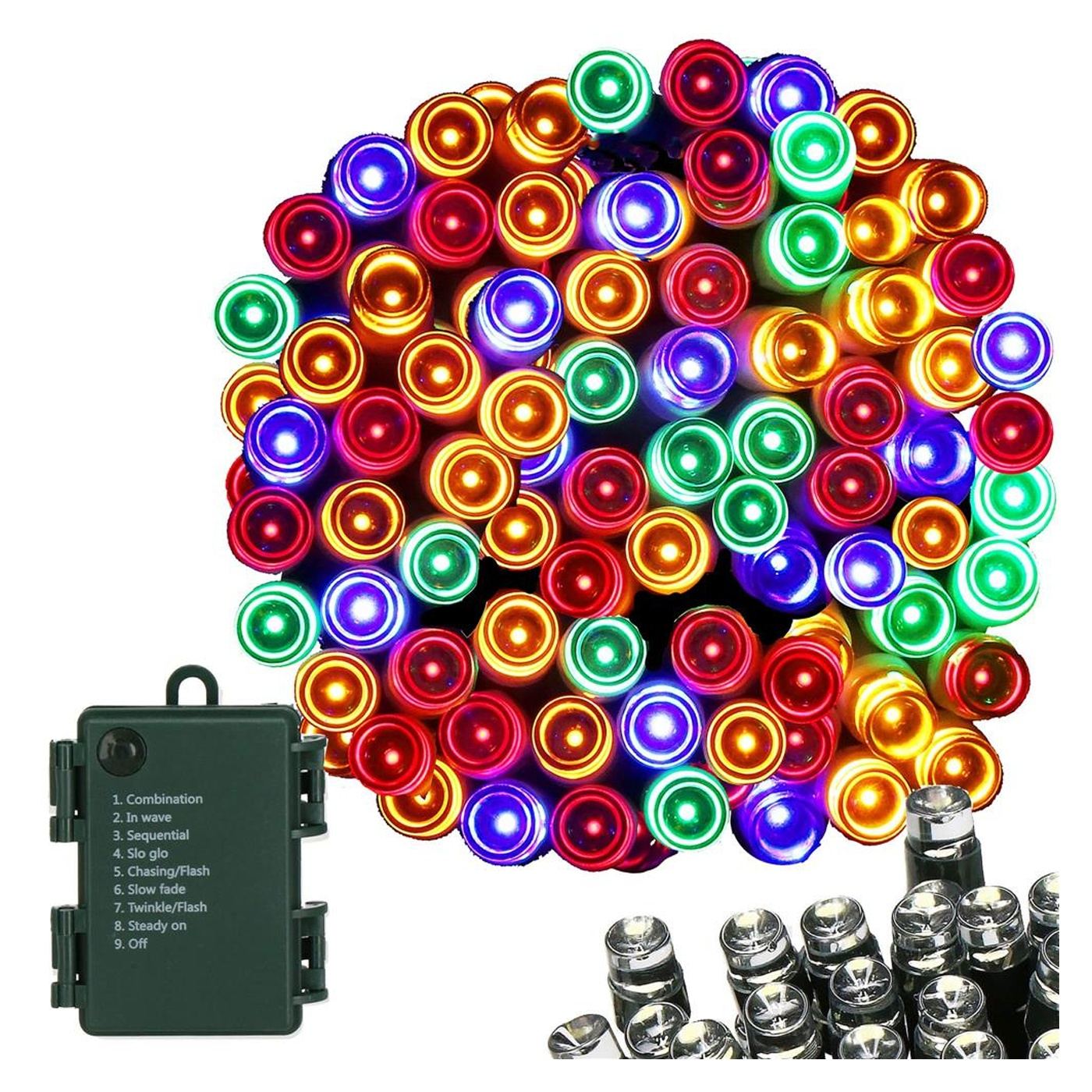 Kerti Fényfüzér, 10 Méter, 100 LED, Elemes, Többszínű - 2