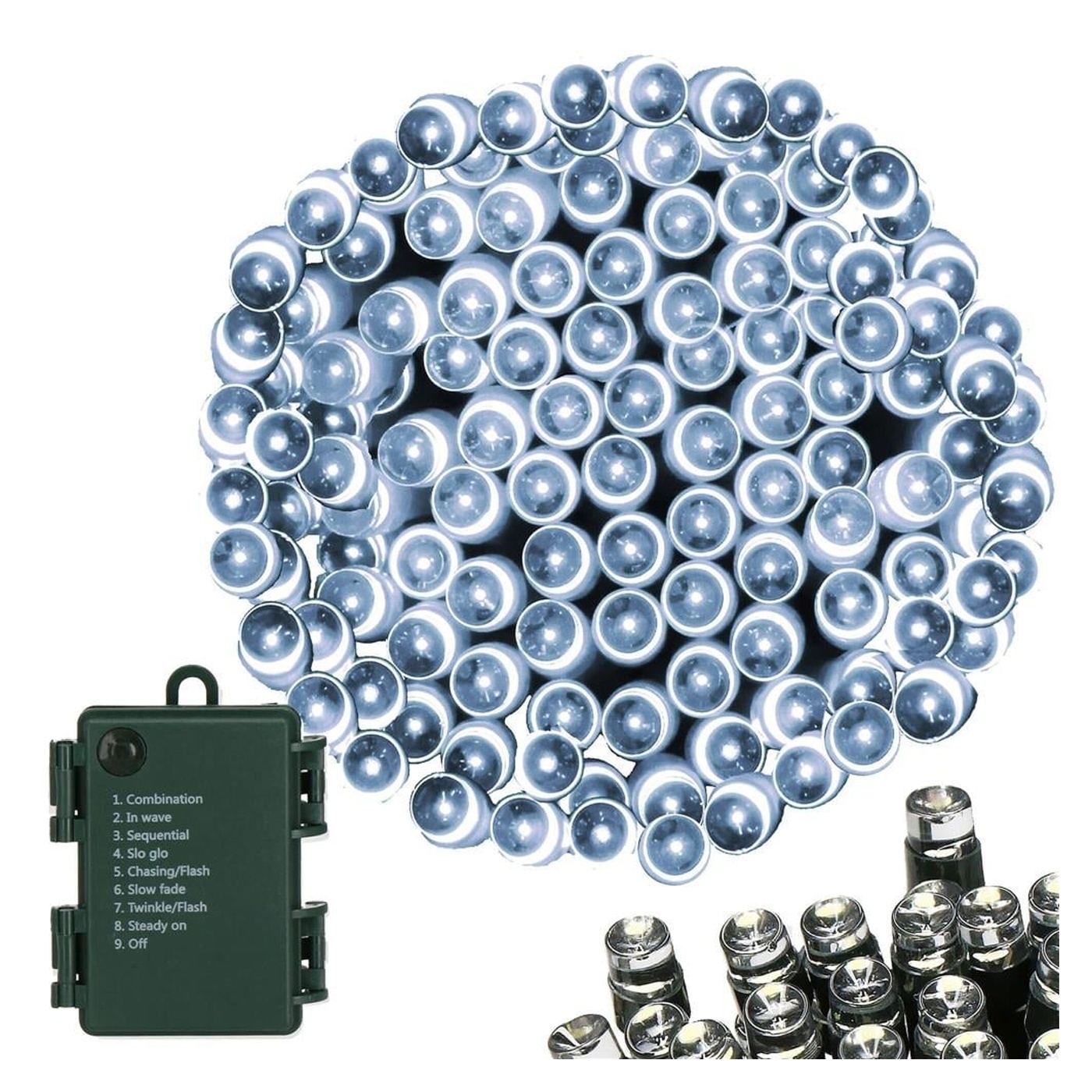 Kültéri kerti fényfüzér, 10 méter, 100 LED, elemes, fehér - 2