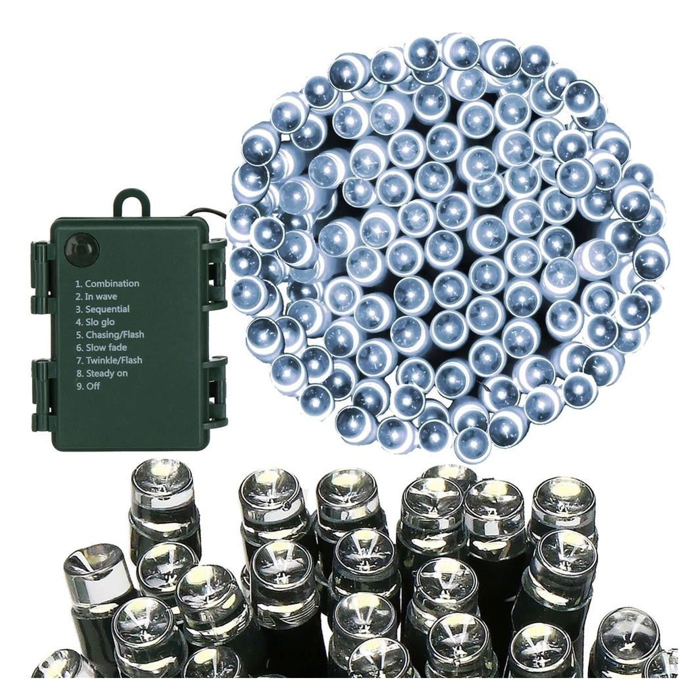 Kültéri kerti fényfüzér, 10 méter, 100 LED, elemes, fehér - 9