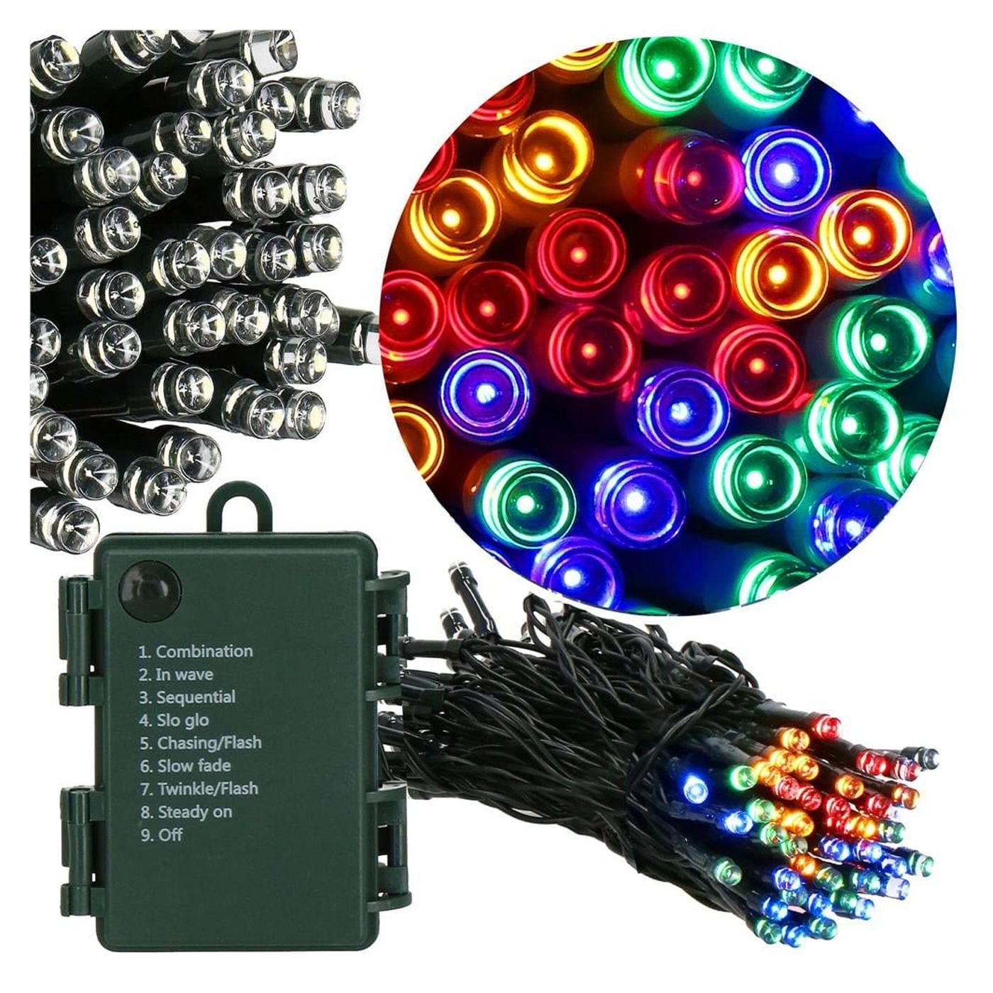 Kültéri kerti fényfüzér, 5 méter, 50 LED, elemes, többszínű - 5