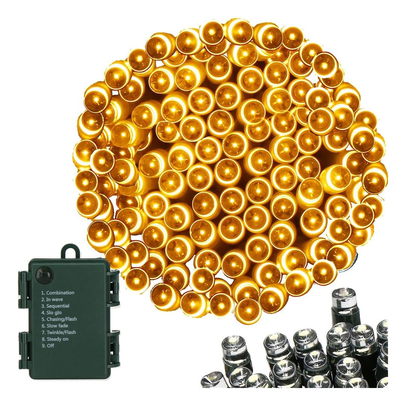 Kültéri kerti fényfüzér, 5 méter, 50 LED, elemes, sárga - 2