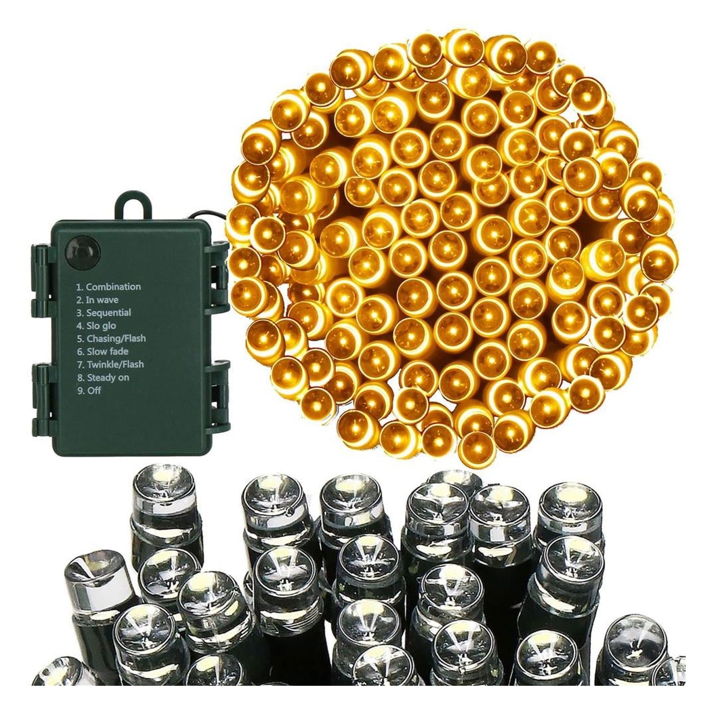 Kültéri kerti fényfüzér, 5 méter, 50 LED, elemes, sárga - 5