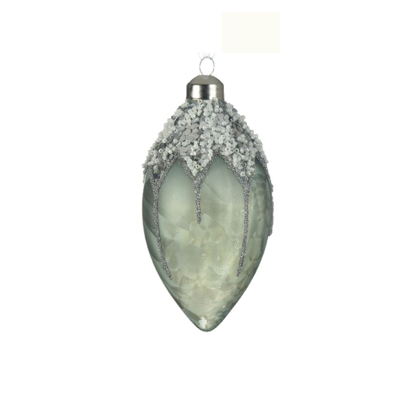 Gömb üveg díszítéssel gyöngyökkel, fehér/világoszöld, 8 cm - 2