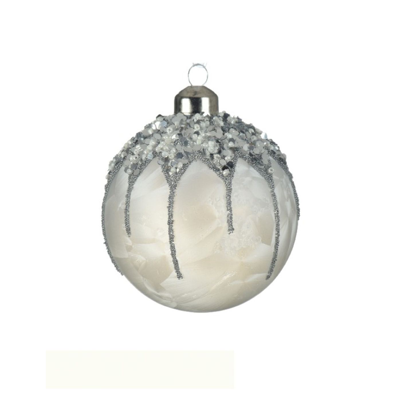 Gömb üveg díszítéssel gyöngyökkel, fehér/világoszöld, 8 cm - 5