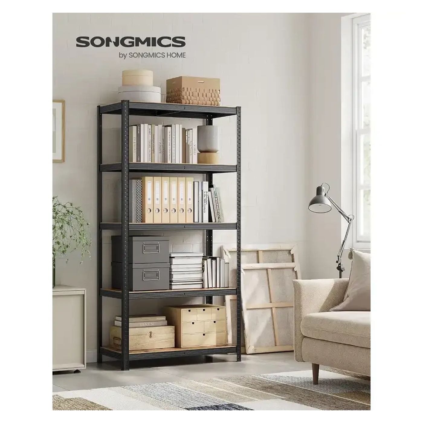 Songmics Fém tárolópolc, 100 x 200 x 50 cm, Barna - 3