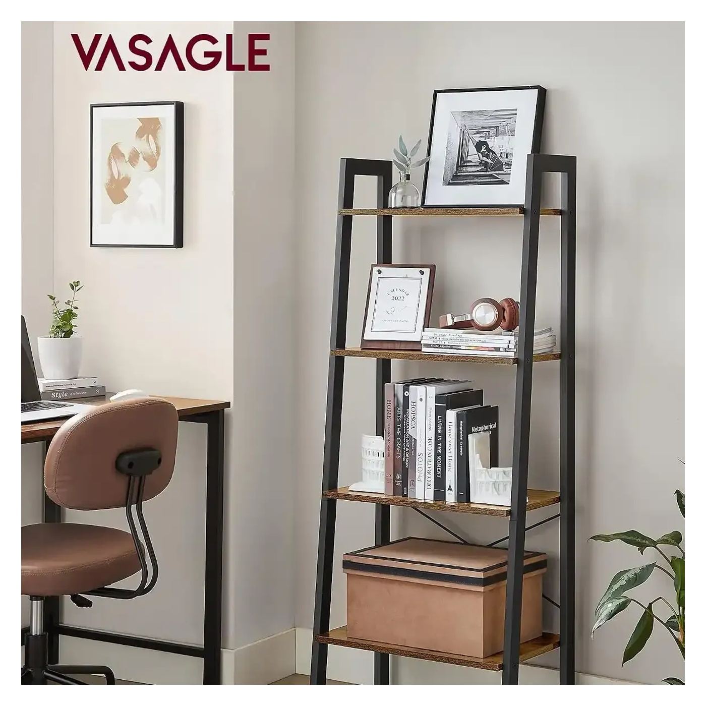 4 polcos könyvespolc, VASAGLE, 56 x 137,5 x 34 cm, Fa/Fekete - 2