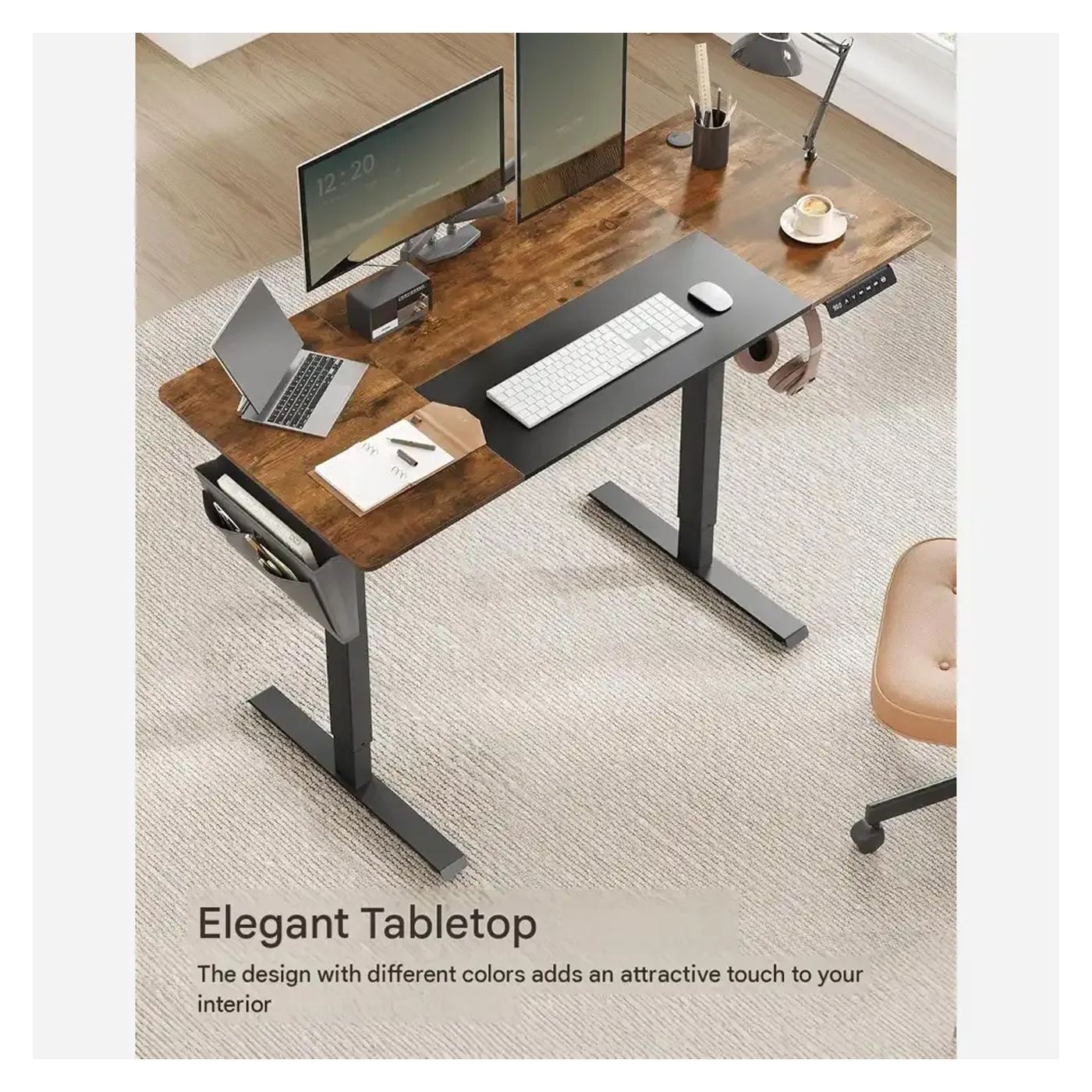 Elektromosan állítható magasságú íróasztal, Songmics, 160 x 72-120 x 60 cm, Barna/Fekete - 9