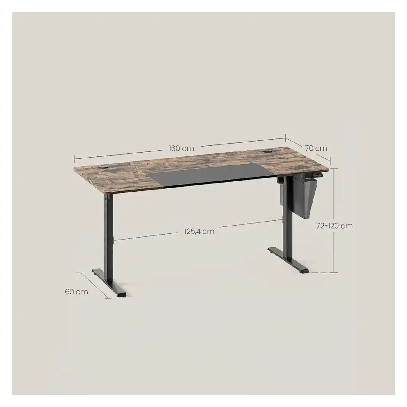 Elektromosan állítható magasságú íróasztal, Songmics, 160 x 72-120 x 60 cm, Barna/Fekete - 10