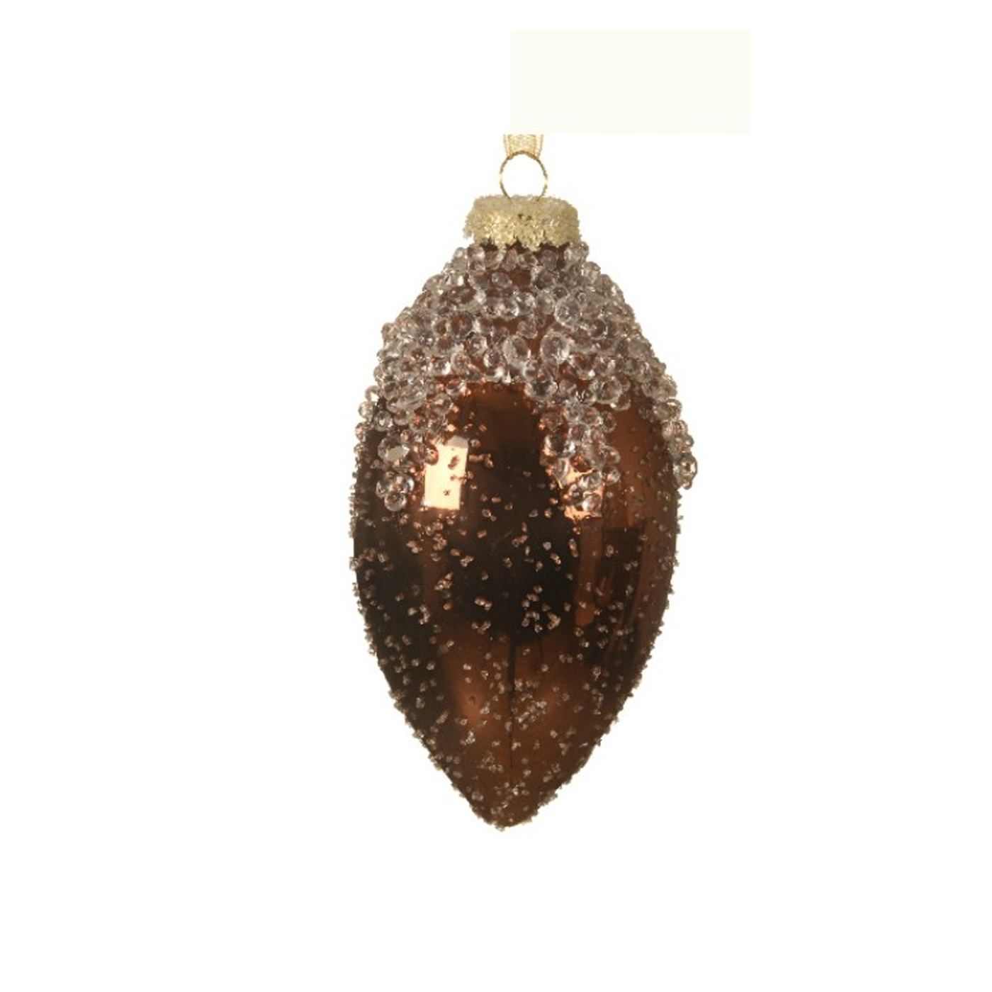 Üveg gömb gyöngyös díszítéssel, krémszínű/barna, 8 cm - 2