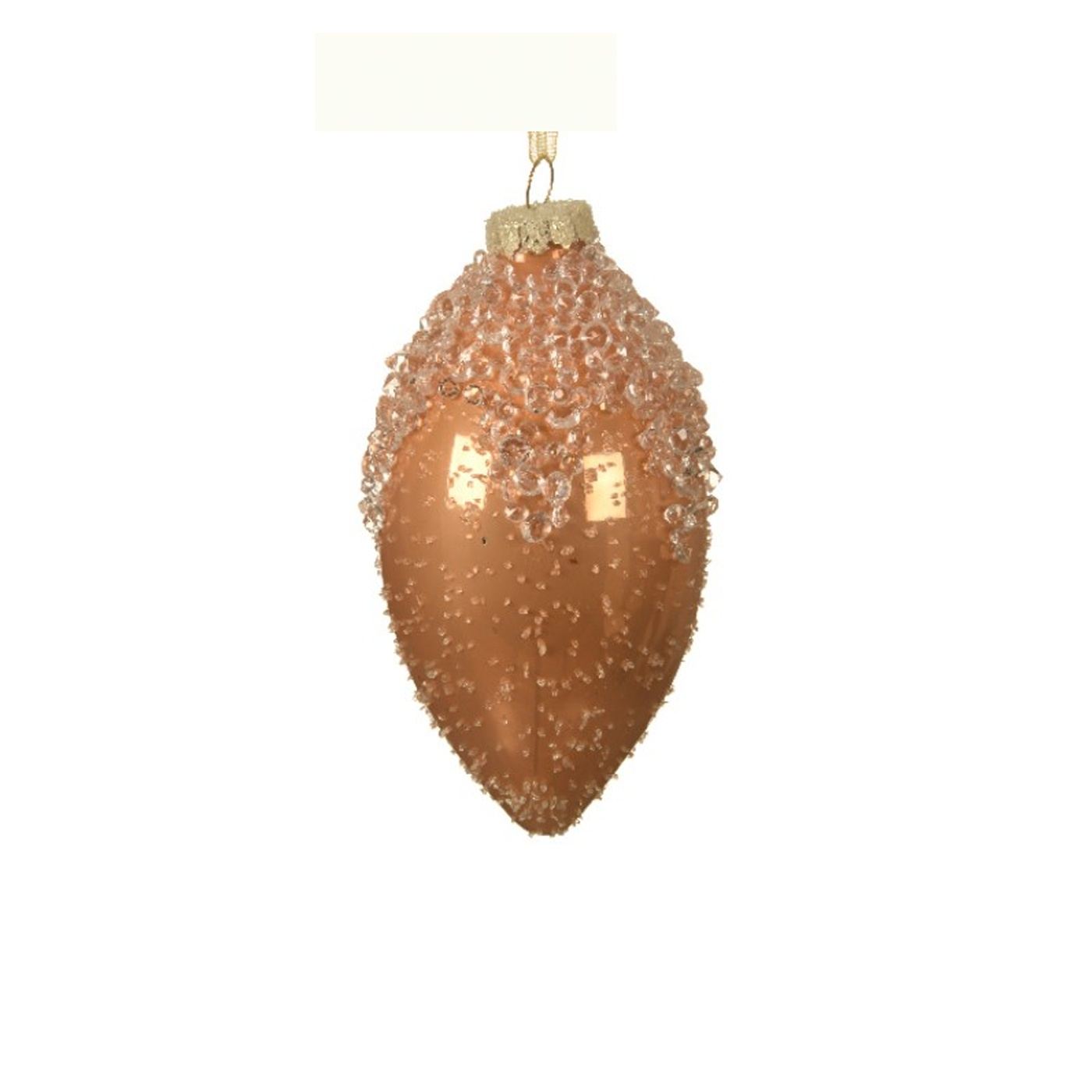Üveg gömb gyöngyös díszítéssel, krémszínű/barna, 8 cm - 3