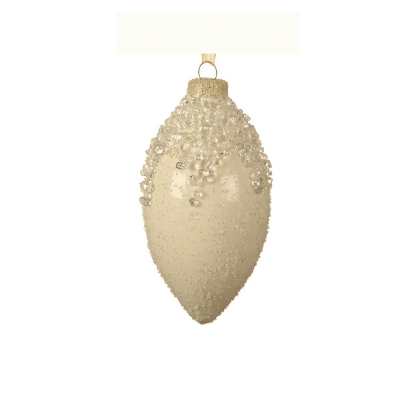 Üveg gömb gyöngyös díszítéssel, krémszínű/barna, 8 cm - 4
