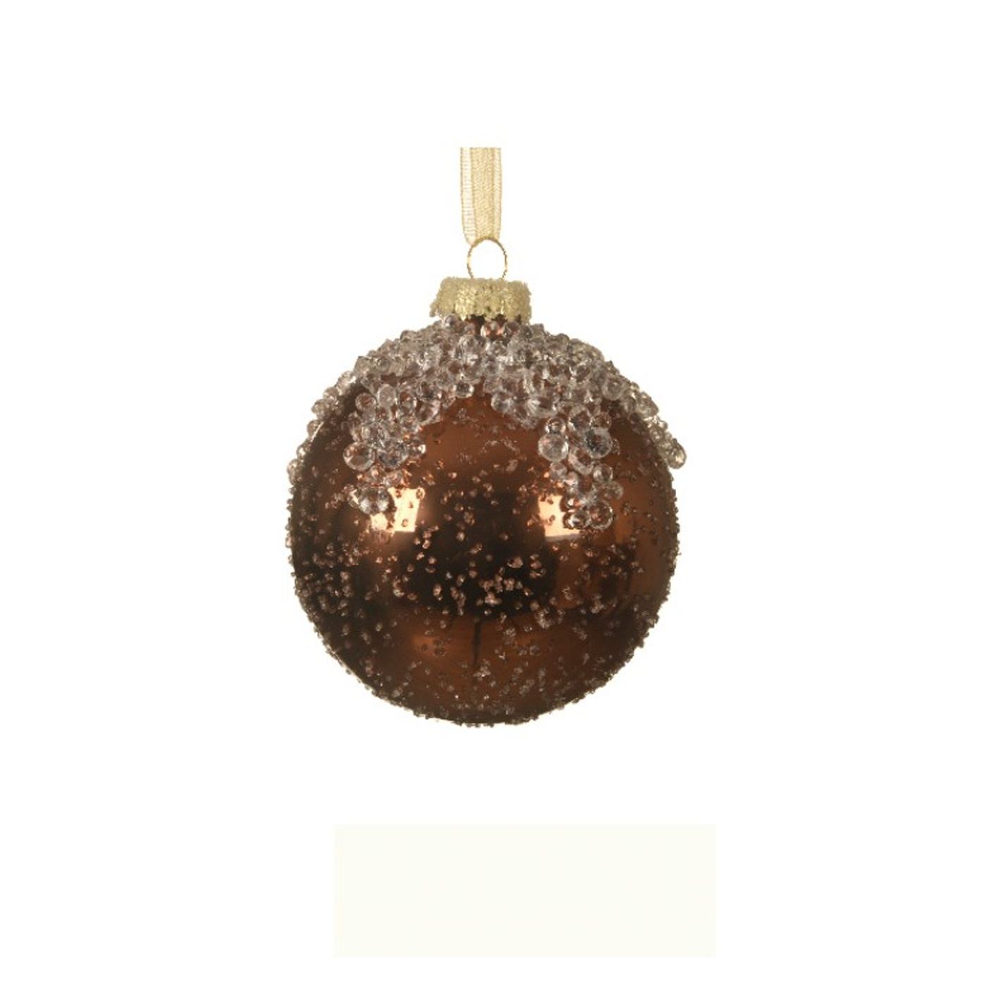Üveg gömb gyöngyös díszítéssel, krémszínű/barna, 8 cm - 5