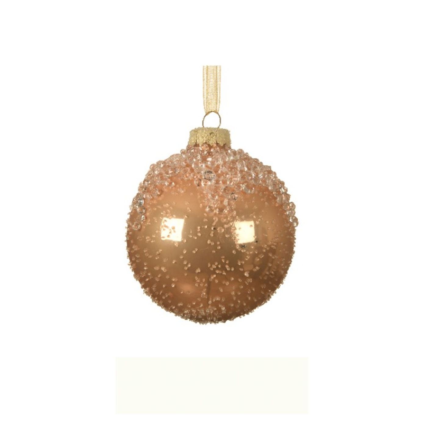 Üveg gömb gyöngyös díszítéssel, krémszínű/barna, 8 cm - 6