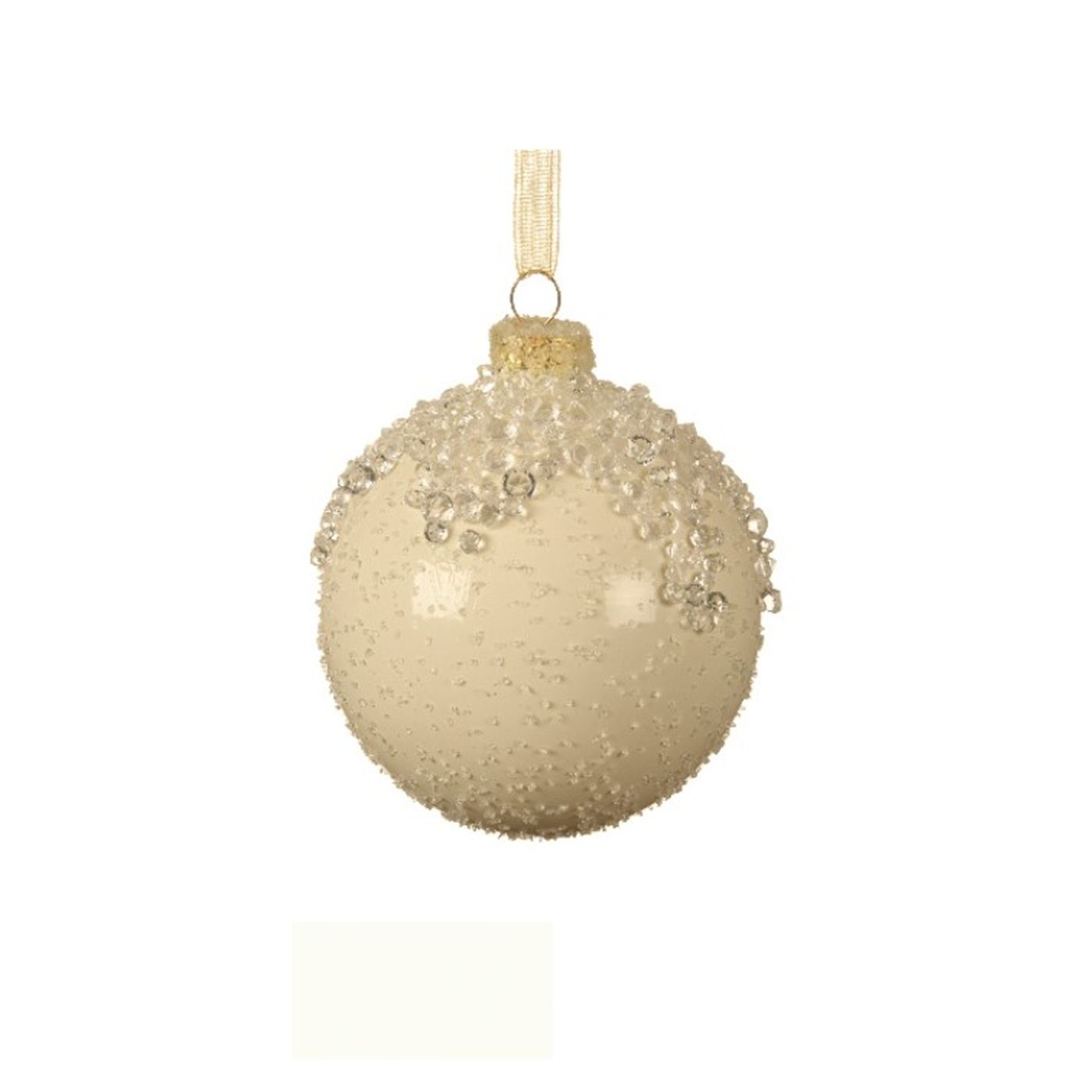 Üveg gömb gyöngyös díszítéssel, krémszínű/barna, 8 cm - 7