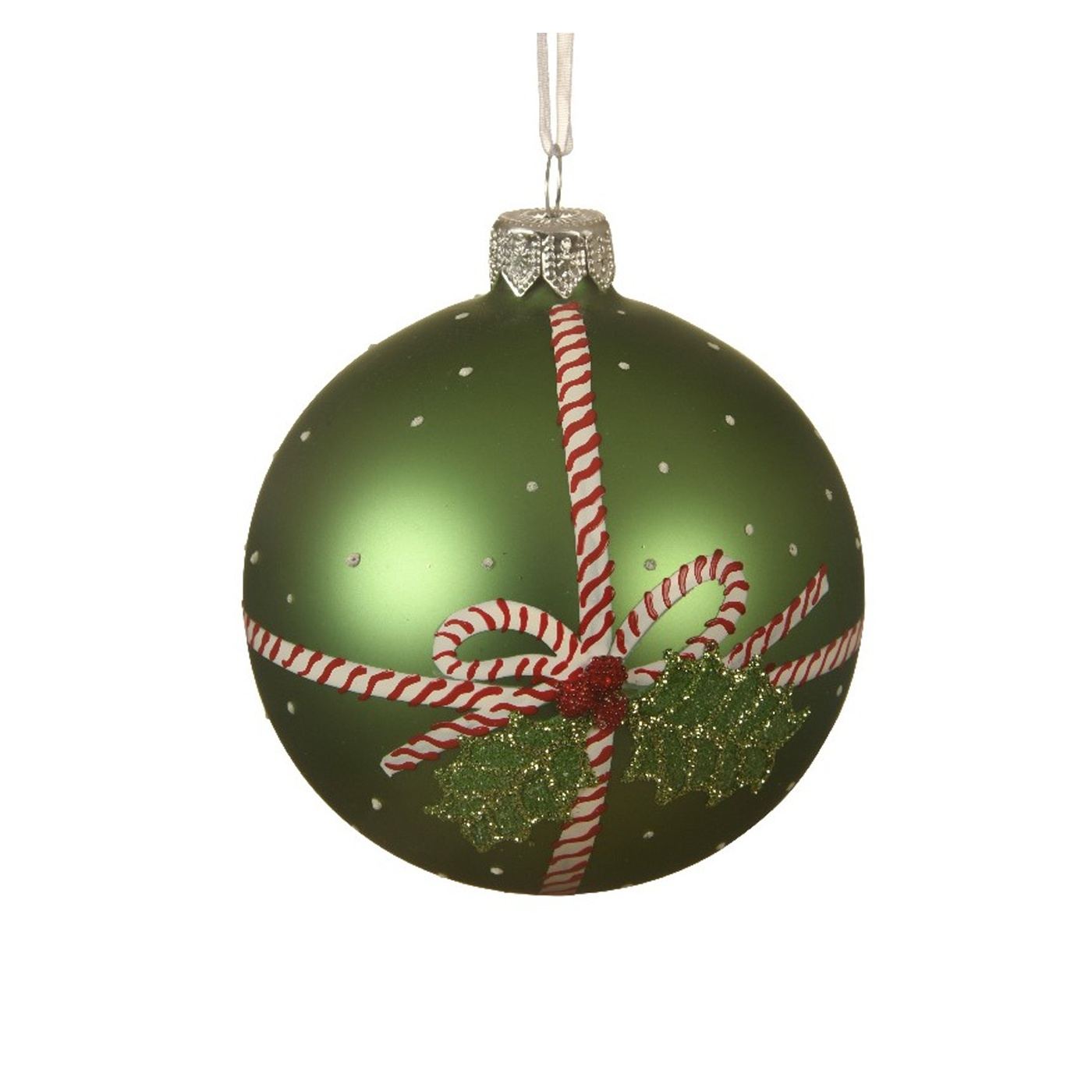 Üveg karácsonyi dísz, piros/zöld, karácsonyi mintával, 8 cm - 3